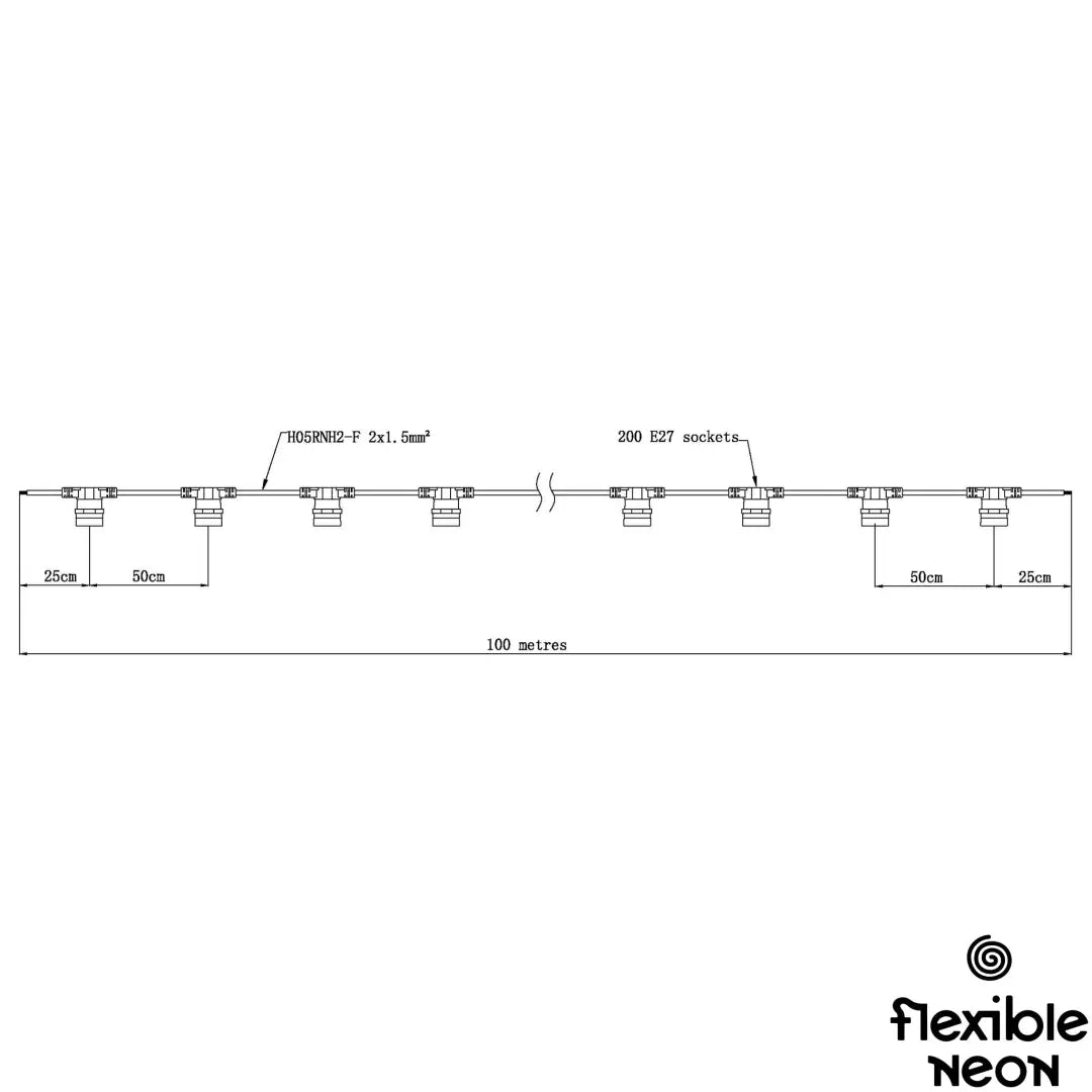 Festoon Cable WHT E27 Round 0.50m Spacing (mtr) - Festoon Cable