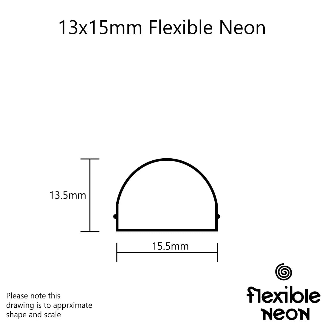 Semi-circular cross-section diagram of flexible neon tubing for architectural neon lighting