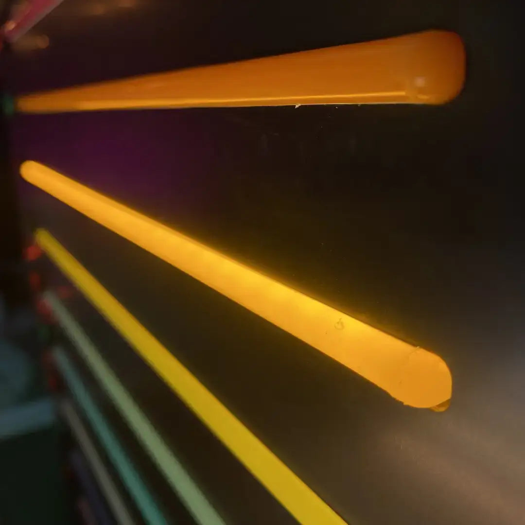 Glowing orange flexible neon light sticks with 8x16 coloured end caps Sun Yellow pack