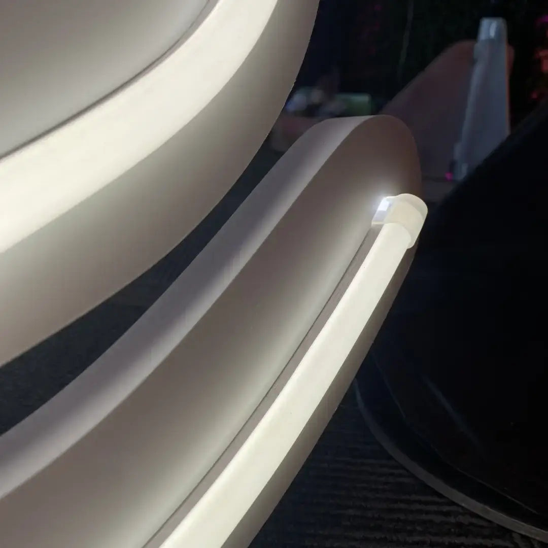 White LED light strip with soft glow and coloured end caps for 8x16 flex neon installation