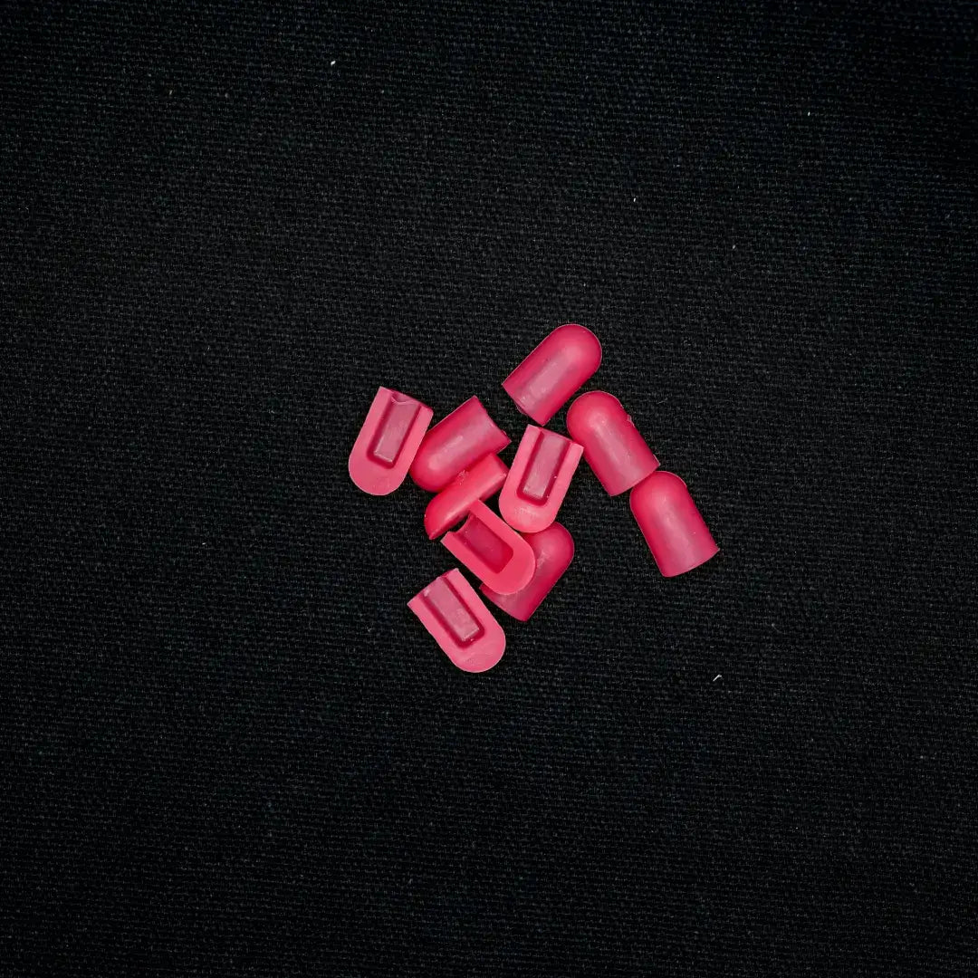 Pink plastic cord end caps for flex neon installation, 8x16 coloured end caps, Fire Truck Red