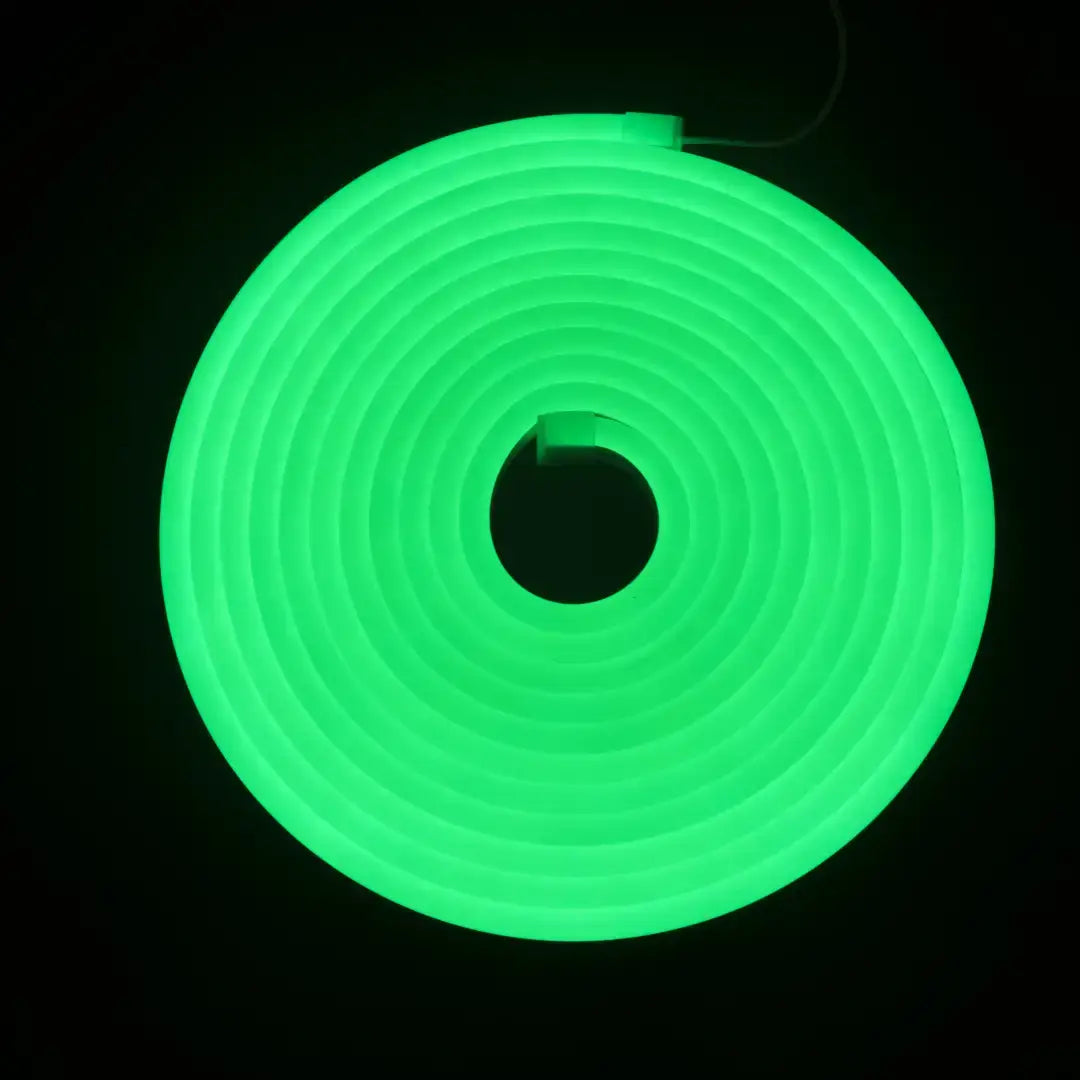 Flexible neon LED strip 8x16 Flex Neon Emerald Green coiled into a spiral shape