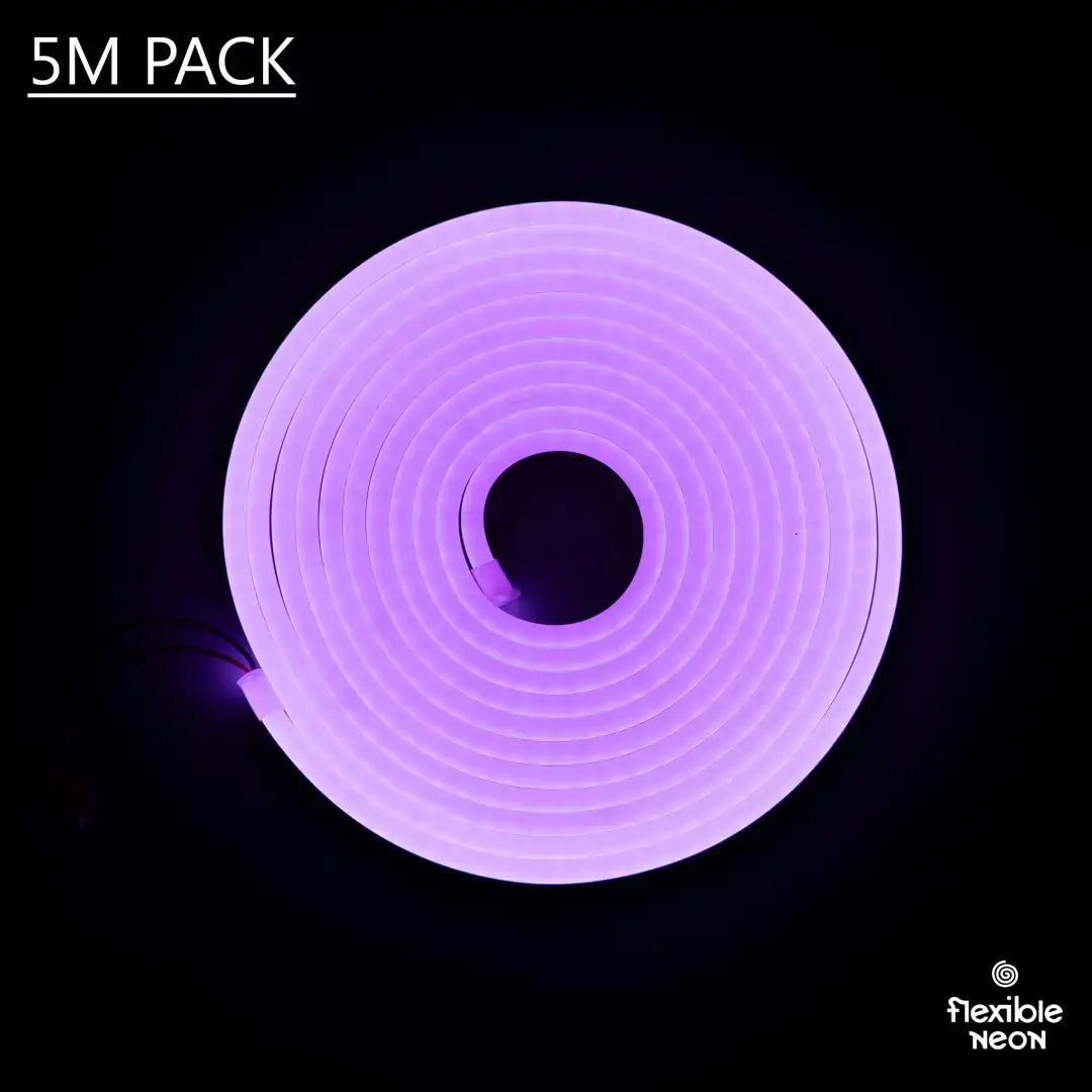 Coiled purple neon flex light strip in circular shape for flexible neon architectural strips