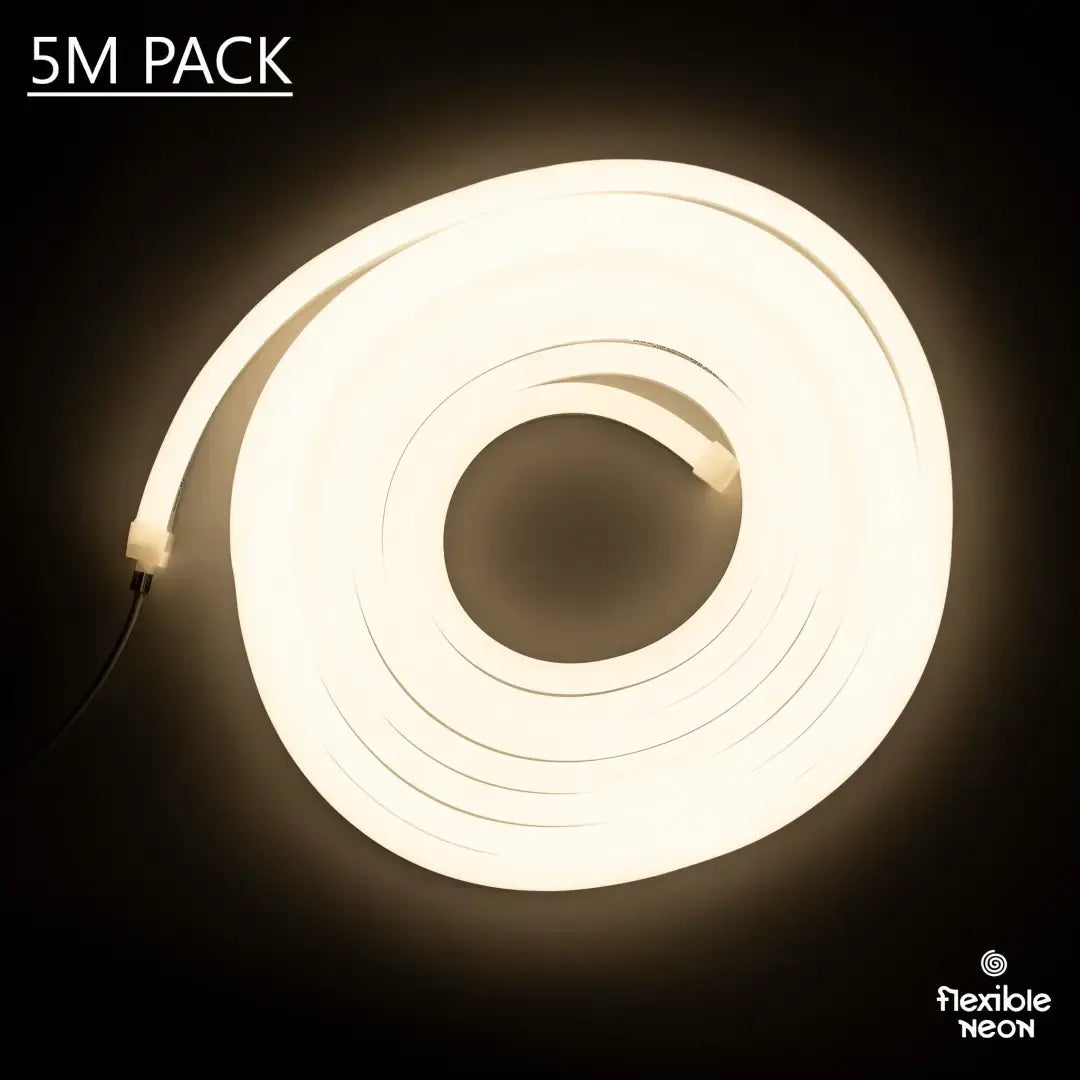 Glowing white flexible neon rope coiled in a spiral shape for 10x13x22 Flex Neon 5M Neutral White 4000K