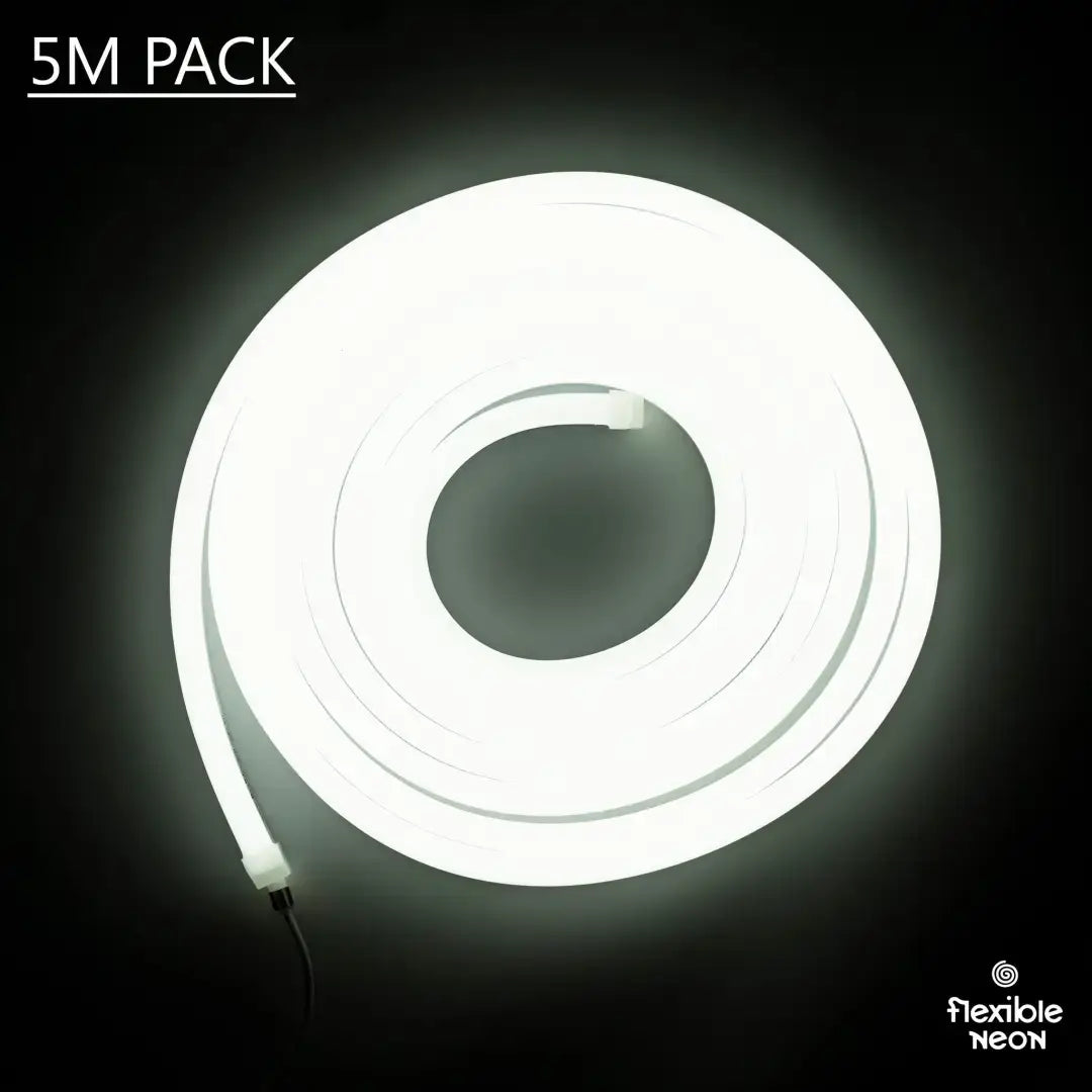 Glowing white flexible neon light strip coiled in a circle for 10x13x22 Flex Neon Pure White 6000K