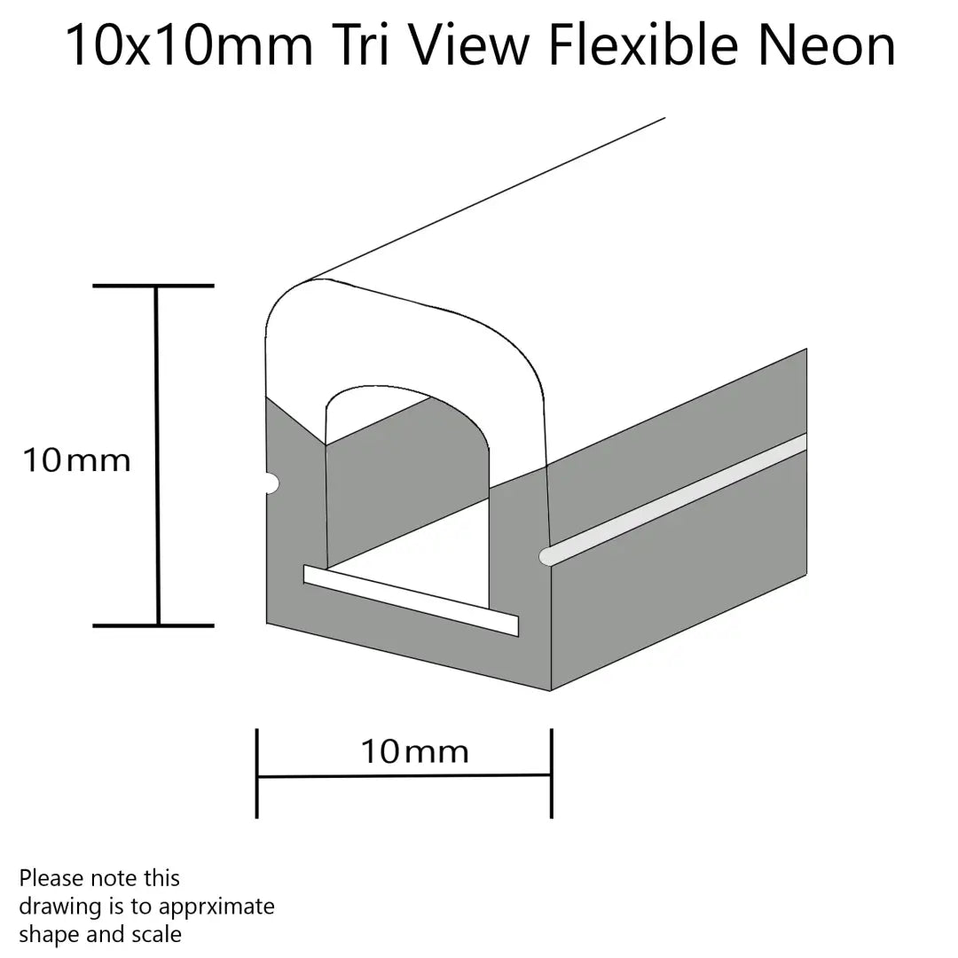 10x10mm Tri View 1M Aluminium Channel - Flexible