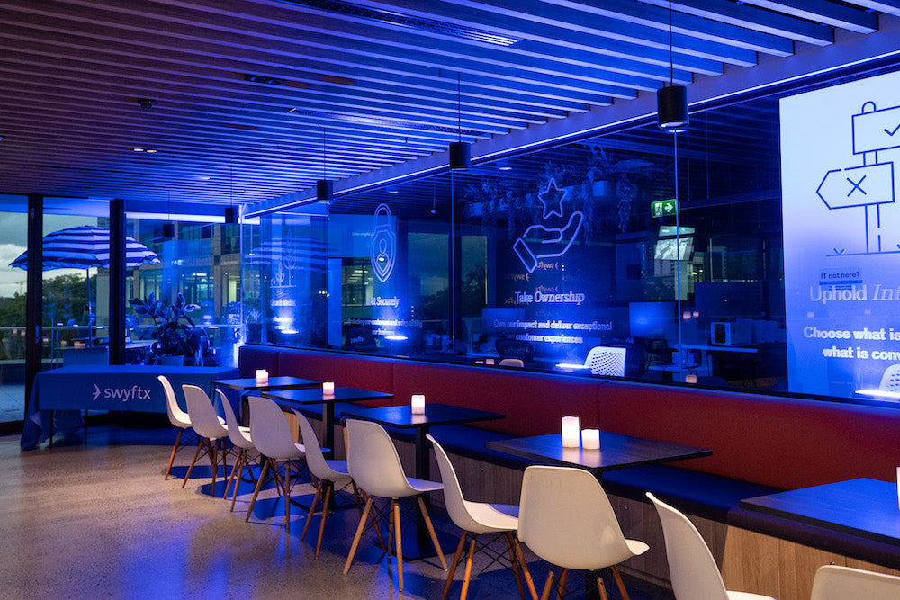 Swyftx - Corporate Event Lighting | Blue Floodlights