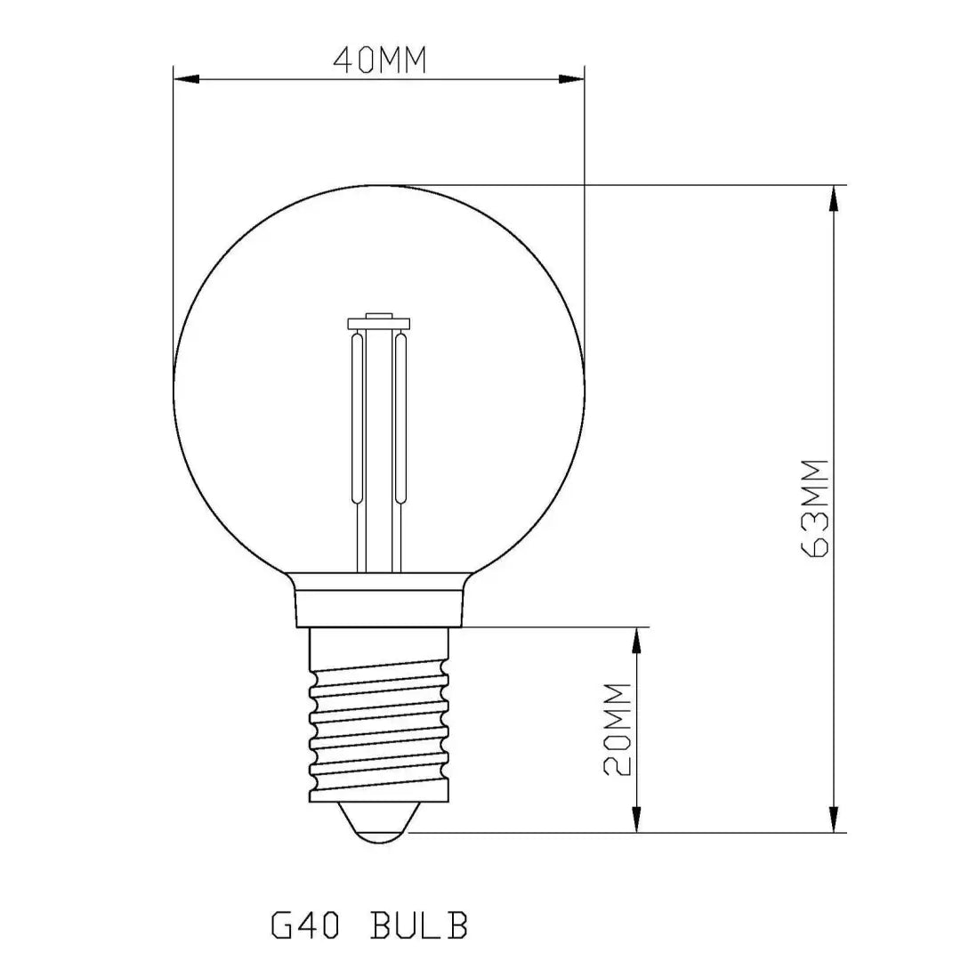 Bulb E14 G40 Clear 2000K Double Filament - Festoon Bulbs