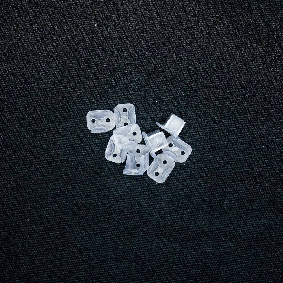 Collection of clear plastic cord locks for 6x12 plastic mount clips and 6x12 flex neon products