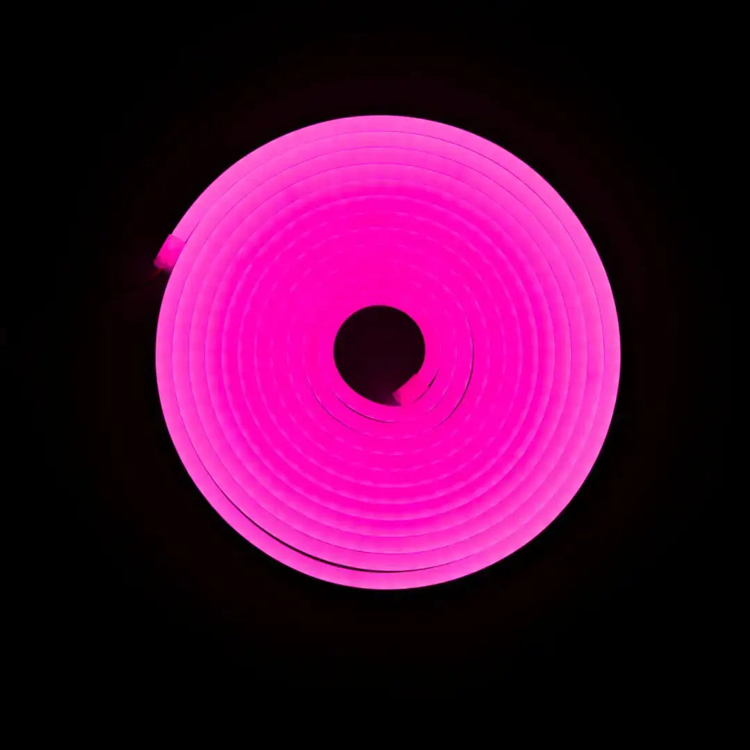 Coiled pink flexible neon light tube forming a circular shape for architectural strips and 6x12 Flex Neon