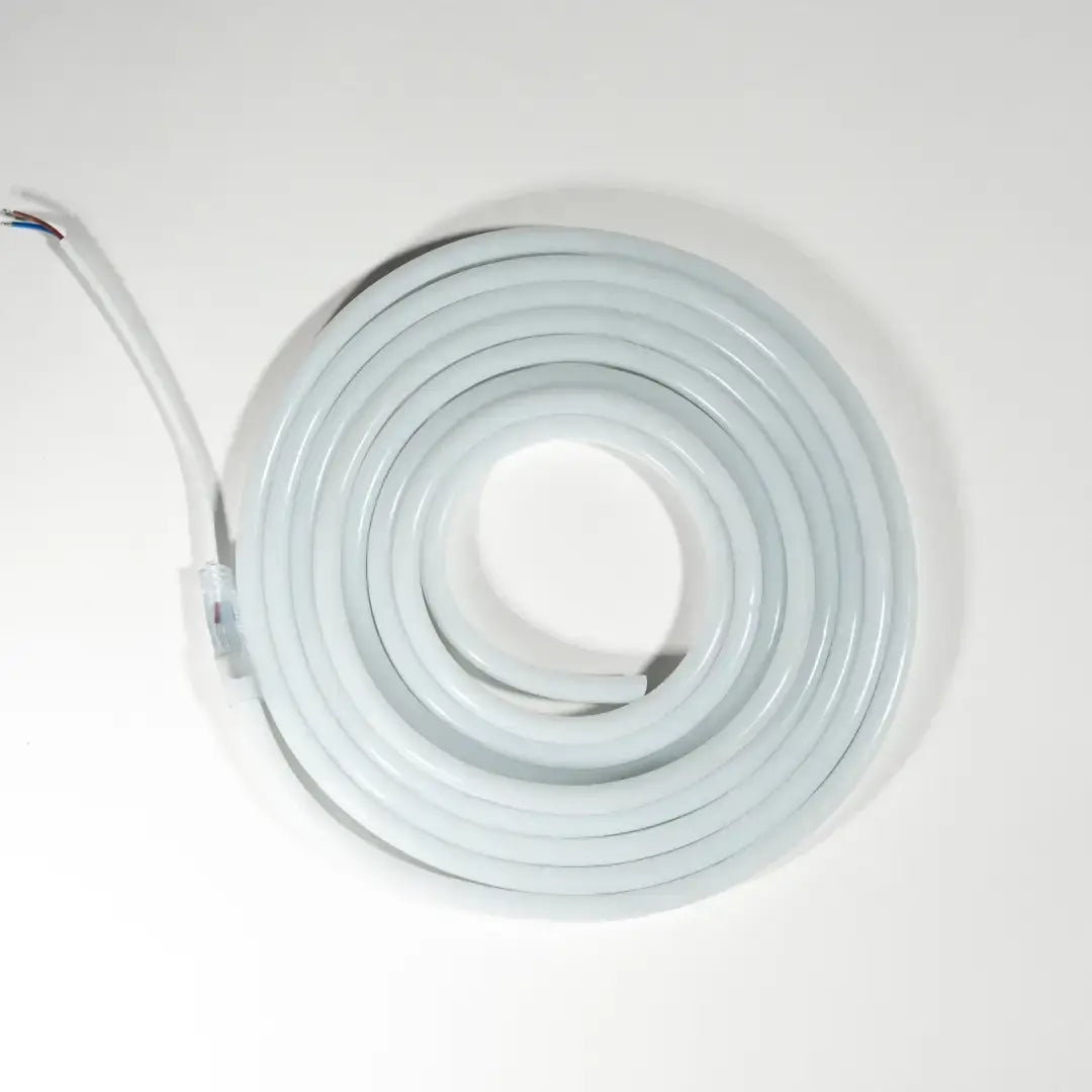 Coiled white PVC Flex cable for flexible neon LED strip with pre-soldered ends