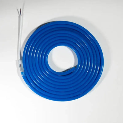 Coiled blue neon flex tube with white pre-soldered ends for flexible neon LED strip displays