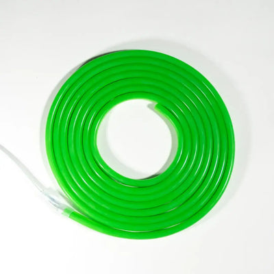 Bright green flexible neon LED strip with pre-soldered ends in spiral display