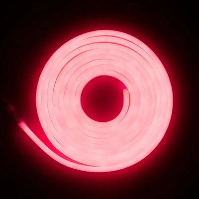 Glowing pink neon flex tube coiled in spiral suitable for flexible neon LED strip displays