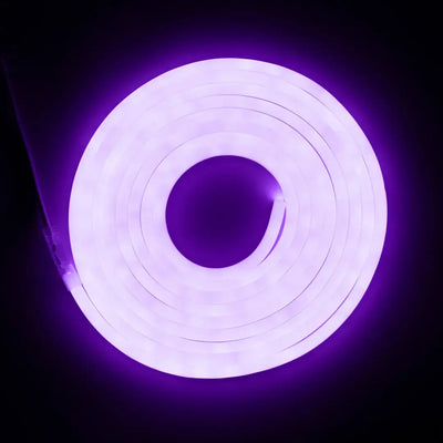 Glowing circular neon ring with purple illumination, flexible neon LED strip, pre-soldered ends