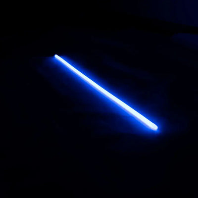 Glowing blue flex neon tube showing flexible neon with vertical bending against darkness