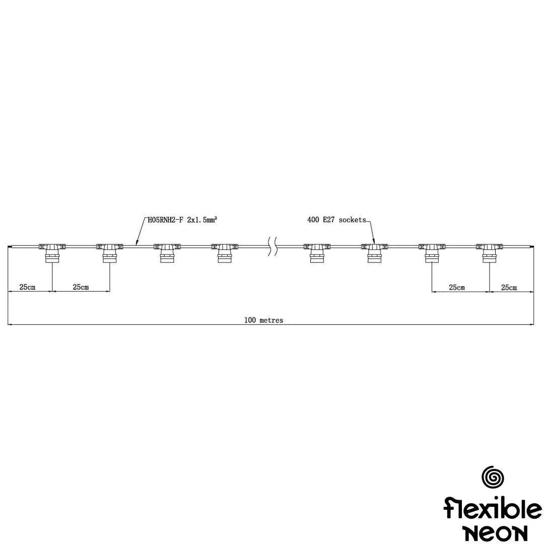 Festoon Cable BLK E27 Flat 0.25m Spacing (mtr) - Festoon Cable