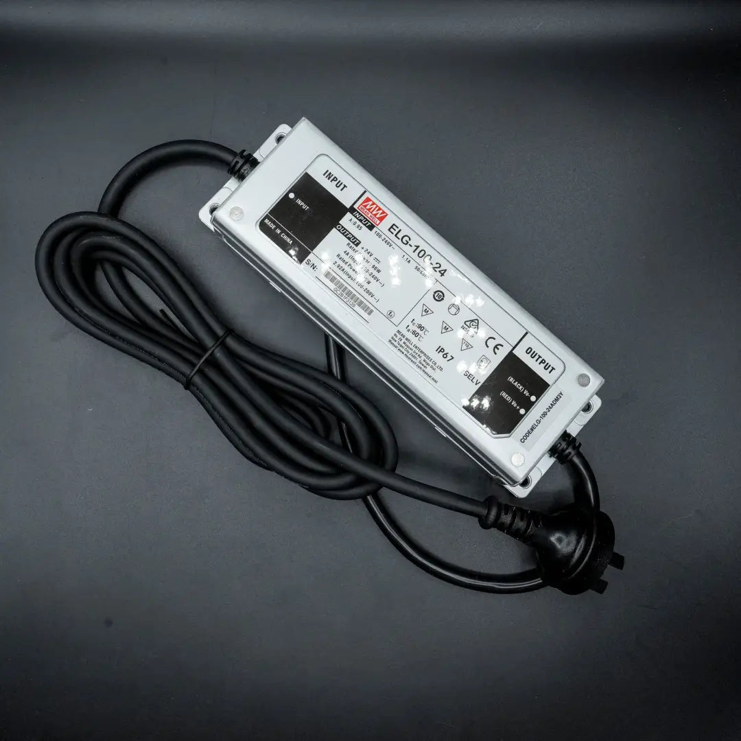 Mean Well ELG 24V 100W IP67 LED driver with black power cord for high-quality led lighting systems