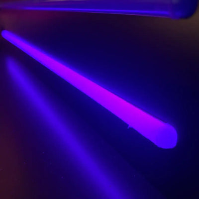Glowing purple neon tube emitting vibrant light with Jacaranda Purple coloured end caps
