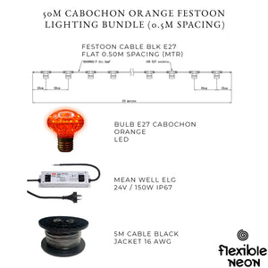 50m Orange Cabochon Festoon Lighting Bundle (0.5m Spacing) - Festoon Lighting