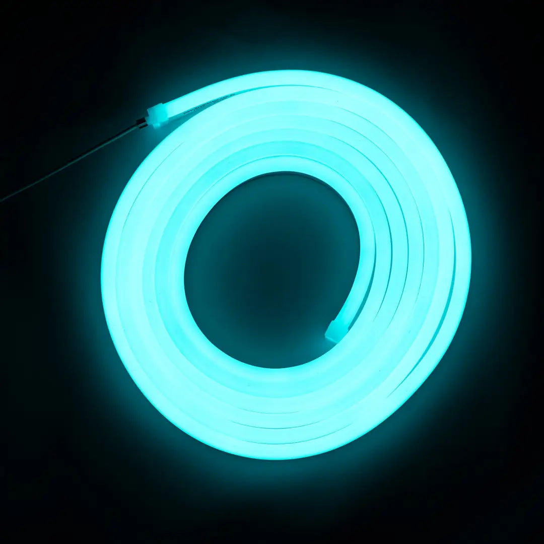 Glowing turquoise flexible neon strip coil for architectural lighting Elg 12V Mars Green