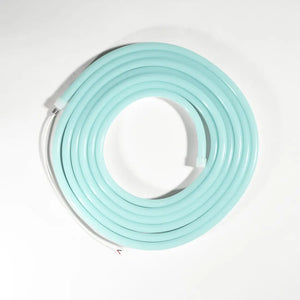 Flex neon icy blue electrical cord with horizontal bending and coiled mint color