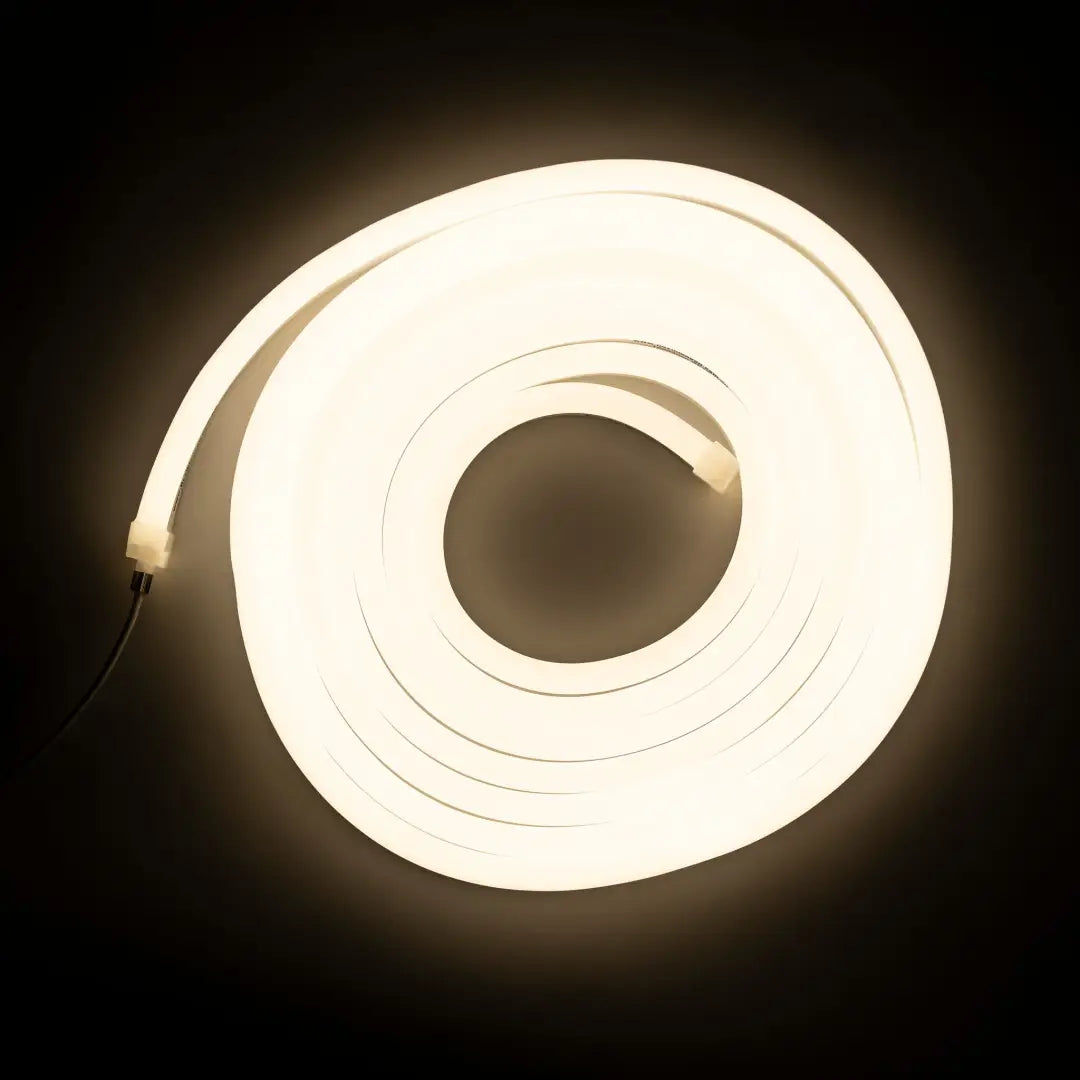 Flexible neon light tube forming a glowing white circle, ideal for neutral white 4000K lighting and horizontal bending applications
