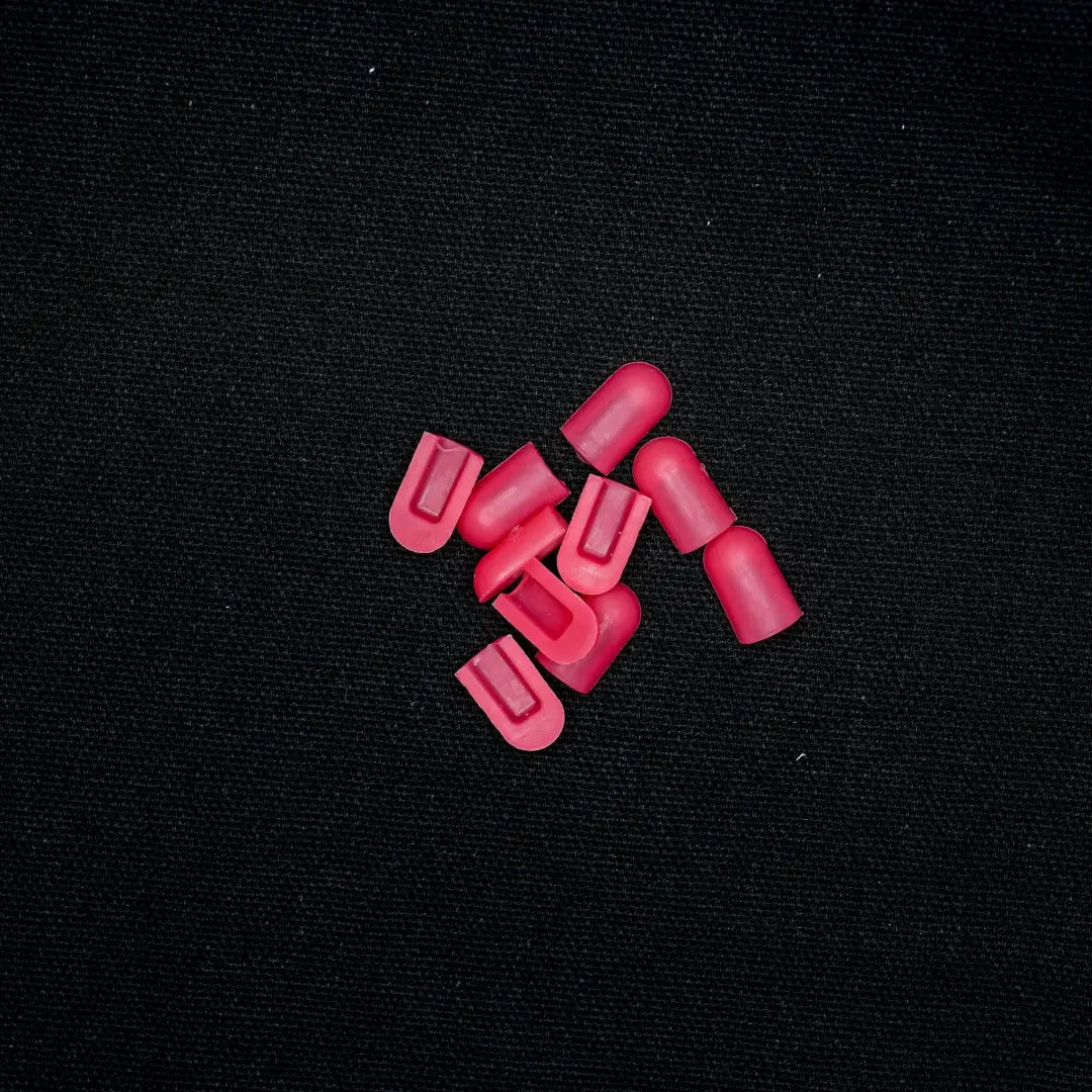 Pink plastic cord end caps for 6x12 flex neon projects with fire truck red accents