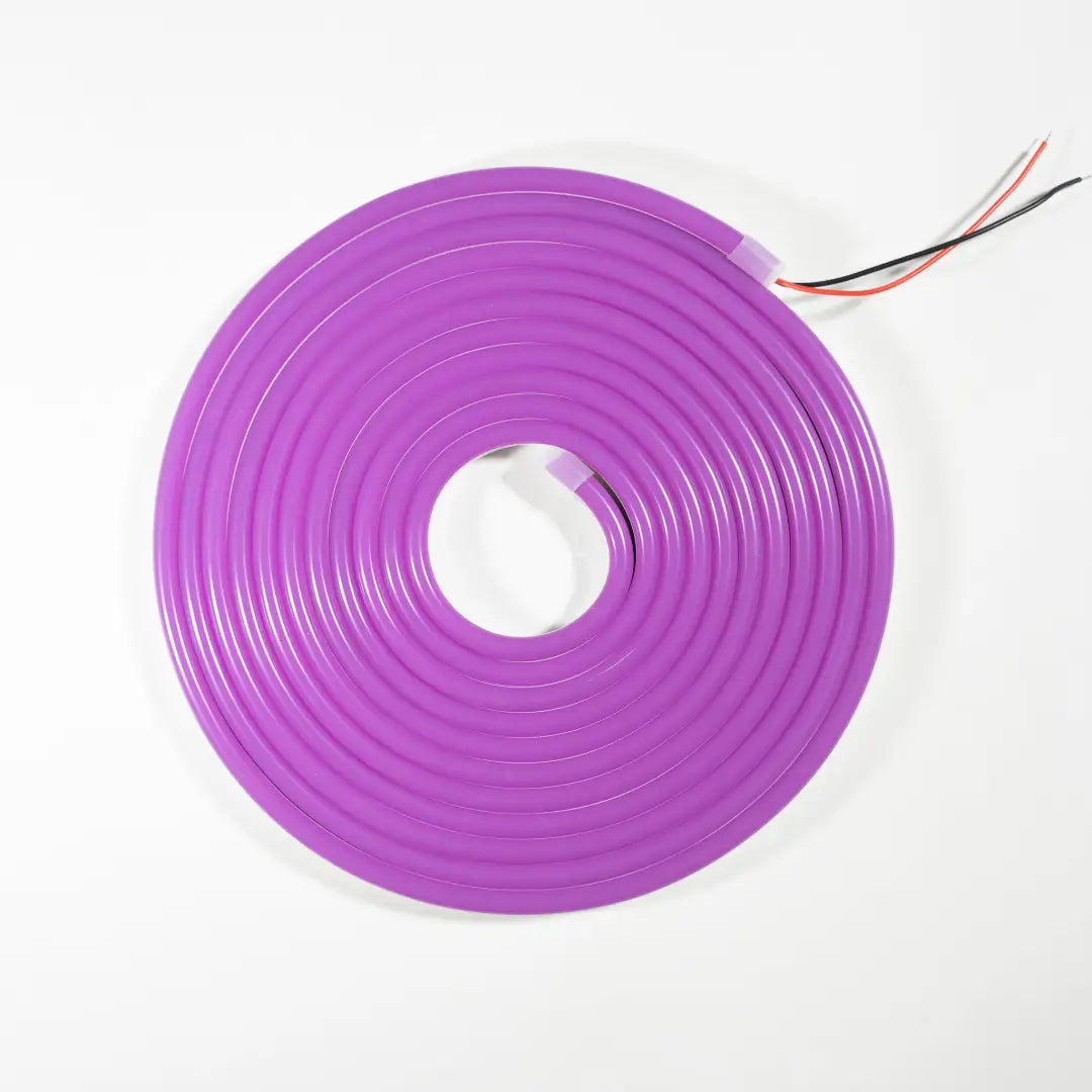 Purple neon-style LED flex strip coiled in a circle for flexible neon architectural lighting