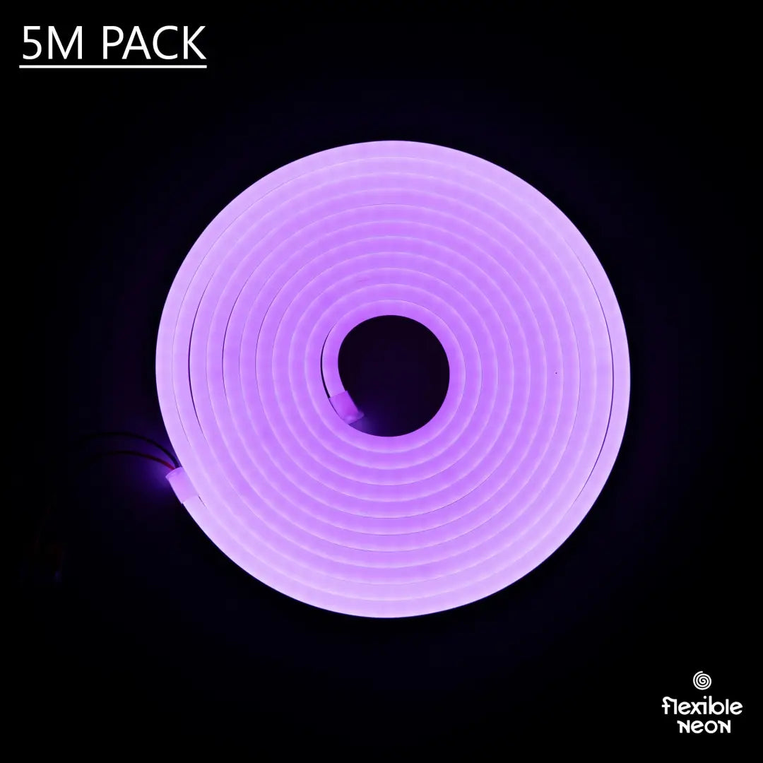Coiled purple neon flex light strip in circular shape for flexible neon architectural strips
