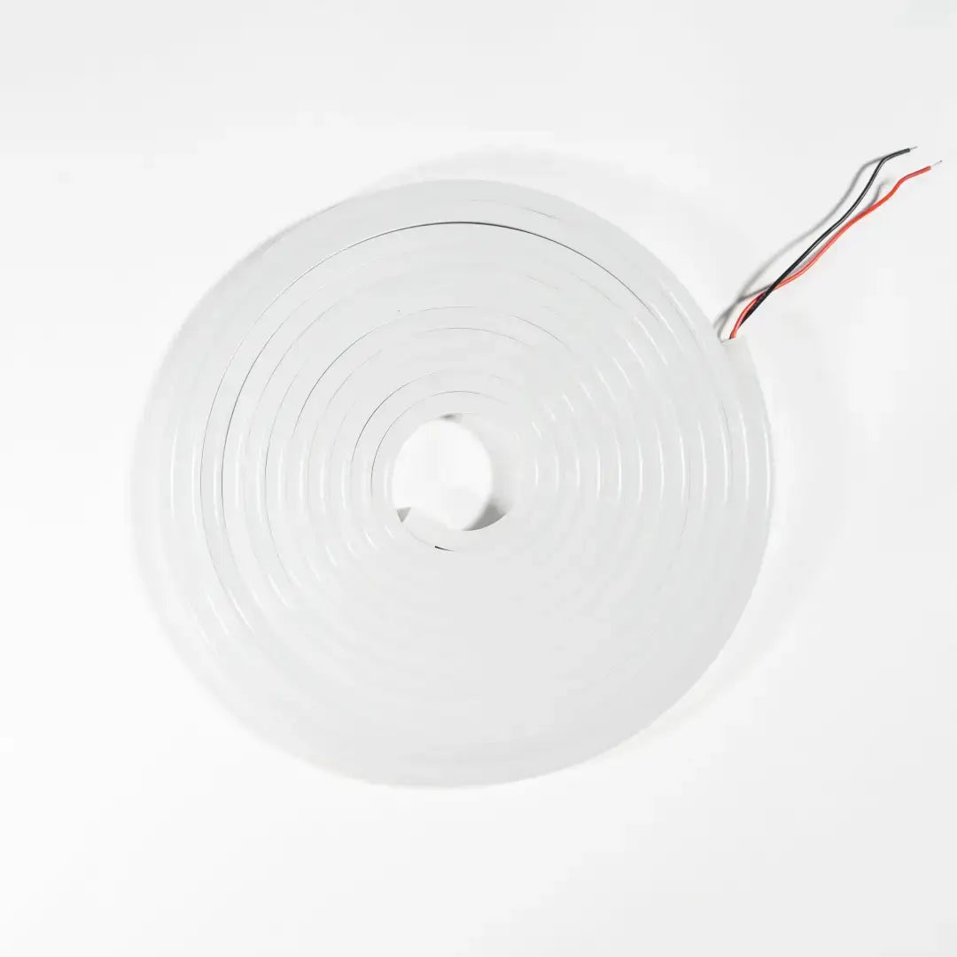 White circular LED strip light with red and black wires, ideal for flexible neon architectural strips