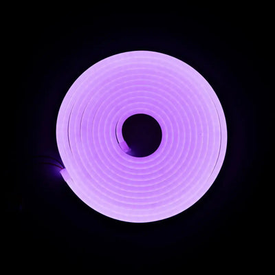 Flexible neon purple coil forming a circular shape, ideal for architectural strips and neon LED strip lighting