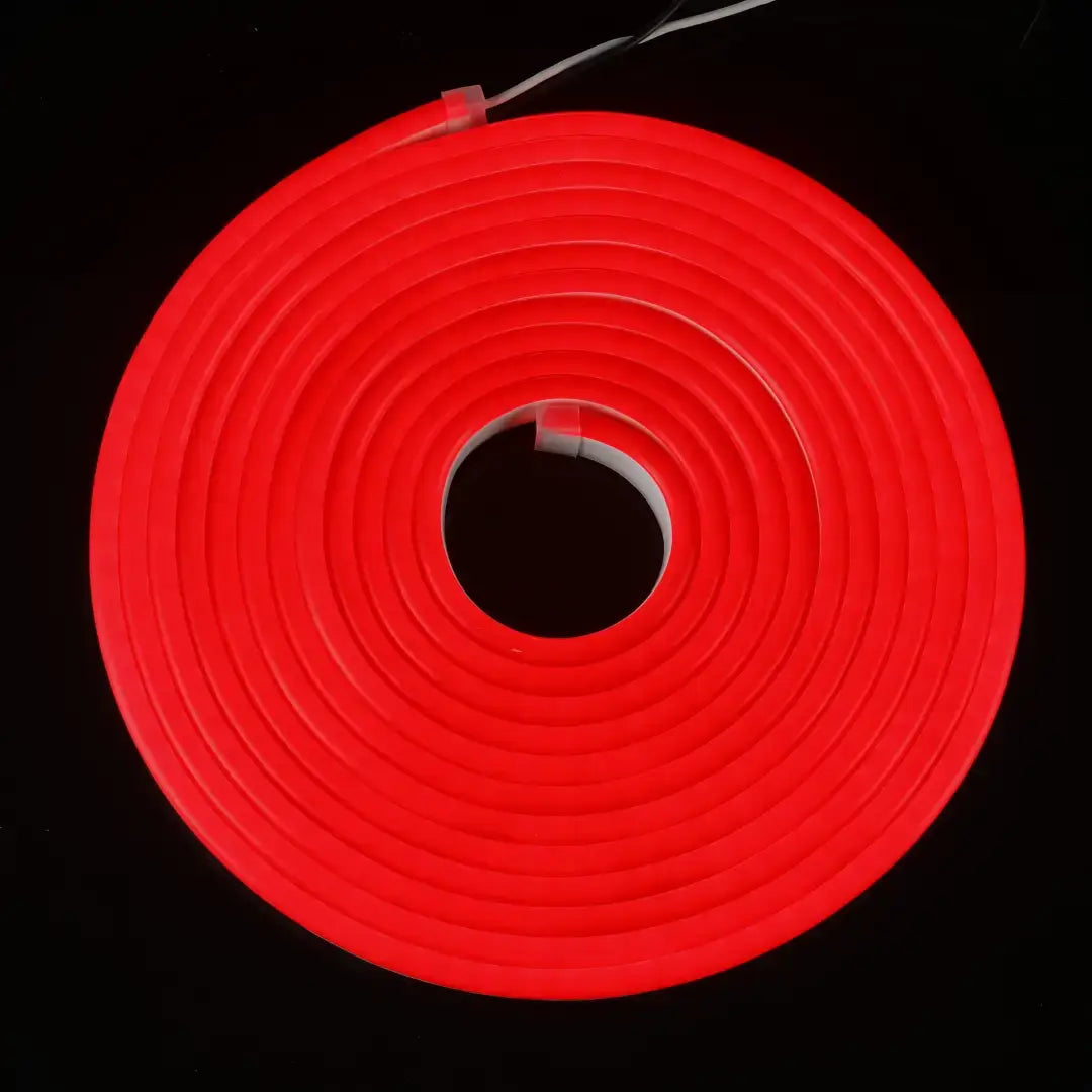 Coiled red neon flex light strip in circular shape for flexible neon and architectural strips