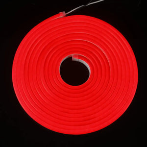 Coiled red neon flex light strip in circular shape for flexible neon and architectural strips
