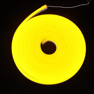 Flexible neon LED strip in Lemon Yellow with a circular design and central hole