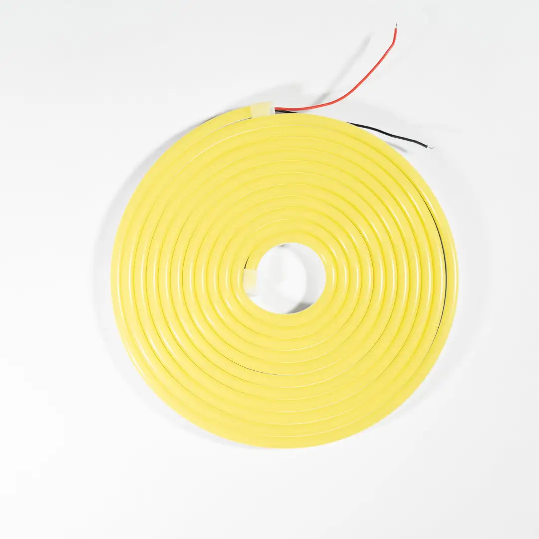 Flexible neon LED strip in Lemon Yellow with a circular design and central hole