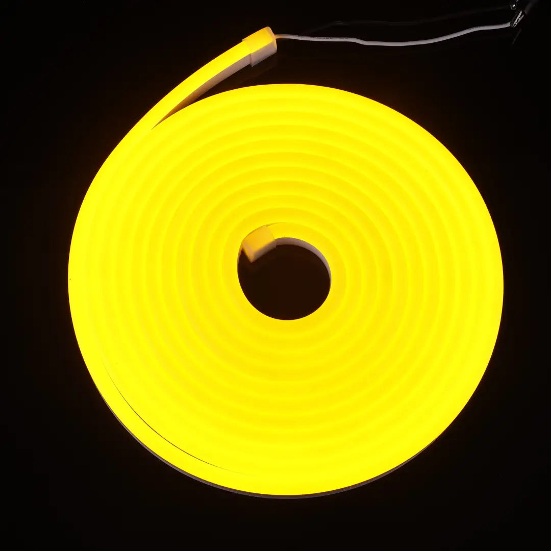 Flexible neon LED strip in Lemon Yellow with a circular design and central hole