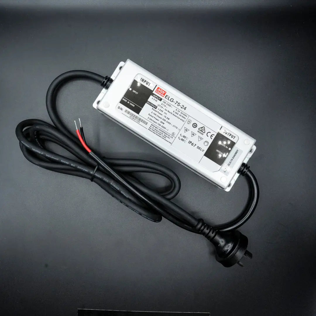 ELG 75 24V high-quality power supply for LED lighting systems with black power cord attached