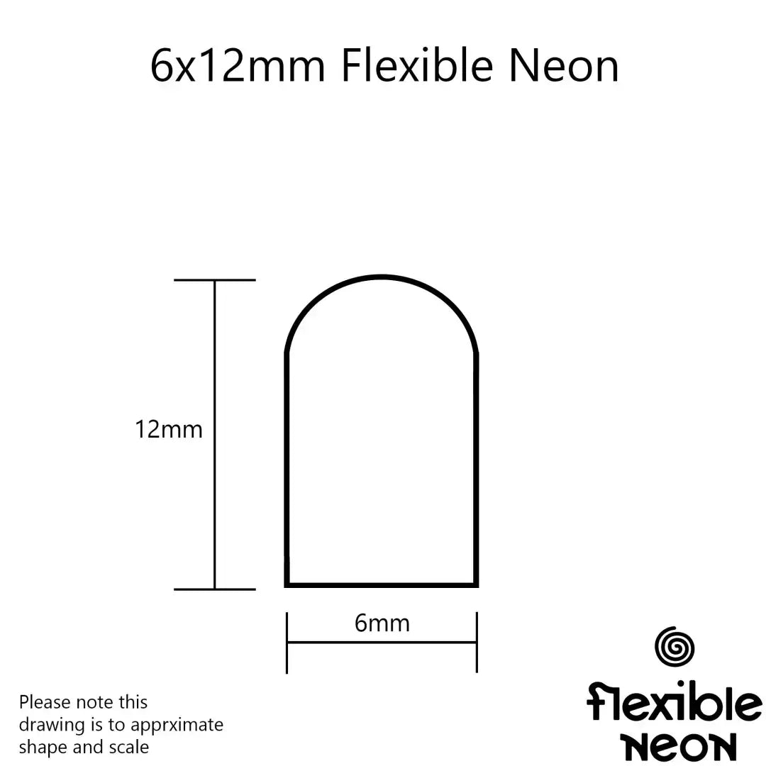 Technical diagram of 6x12 Flex Neon Jacaranda Purple flexible neon architectural strips for lighting designs
