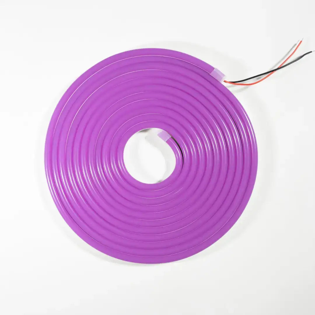 Purple neon-style LED flex strip coiled in a circle for flexible neon architectural lighting