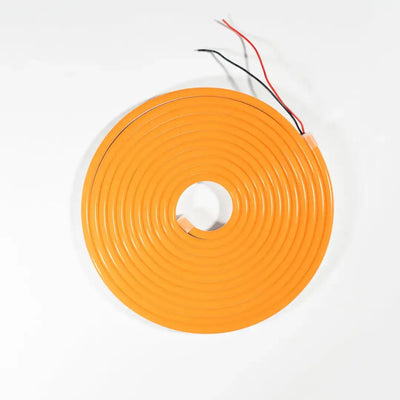 Flexible neon circular LED strip in Tangerine Orange with black and red wires for architectural strips