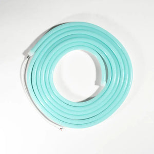 Coiled turquoise flexible neon tubing for architectural strips and product lighting displays