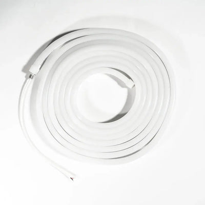 Flexible neon strip in neutral white 4000K forming a coiled spiral for horizontal bending