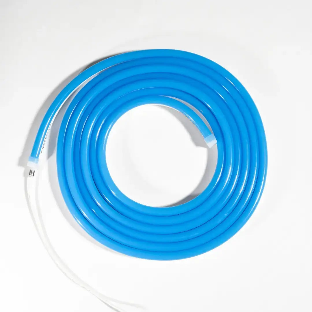 Flexible neon LED strip with horizontal bending, royal blue coiled neon flex tube