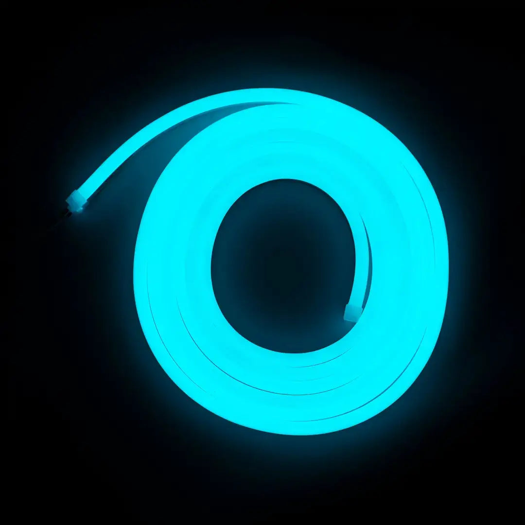 Glowing neon blue spiral strip for flexible neon architectural strips product lighting