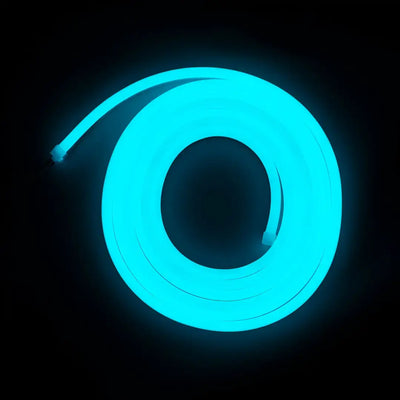 Glowing neon blue spiral strip for flexible neon architectural strips product lighting