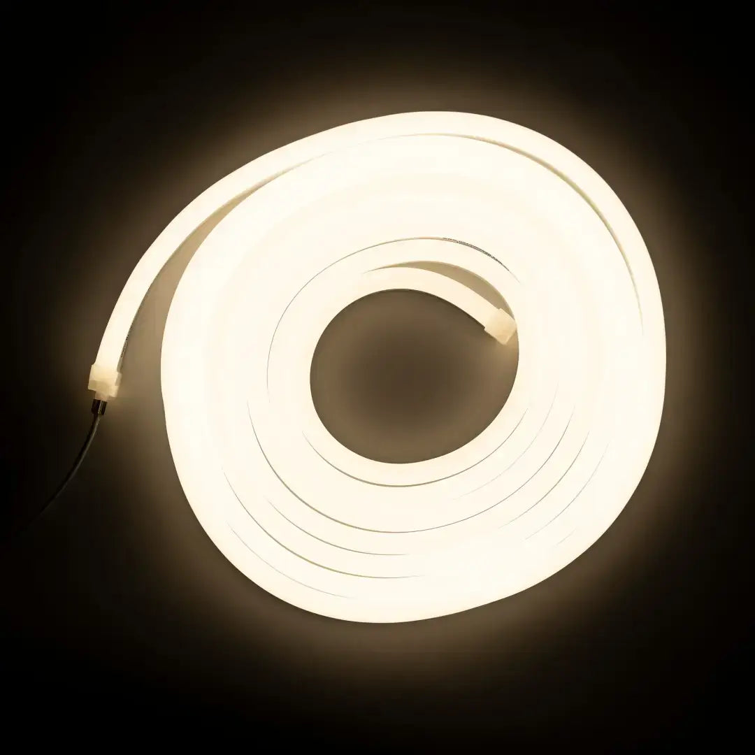 Flexible neon light tube forming a glowing white circle, ideal for neutral white 4000K lighting and horizontal bending applications
