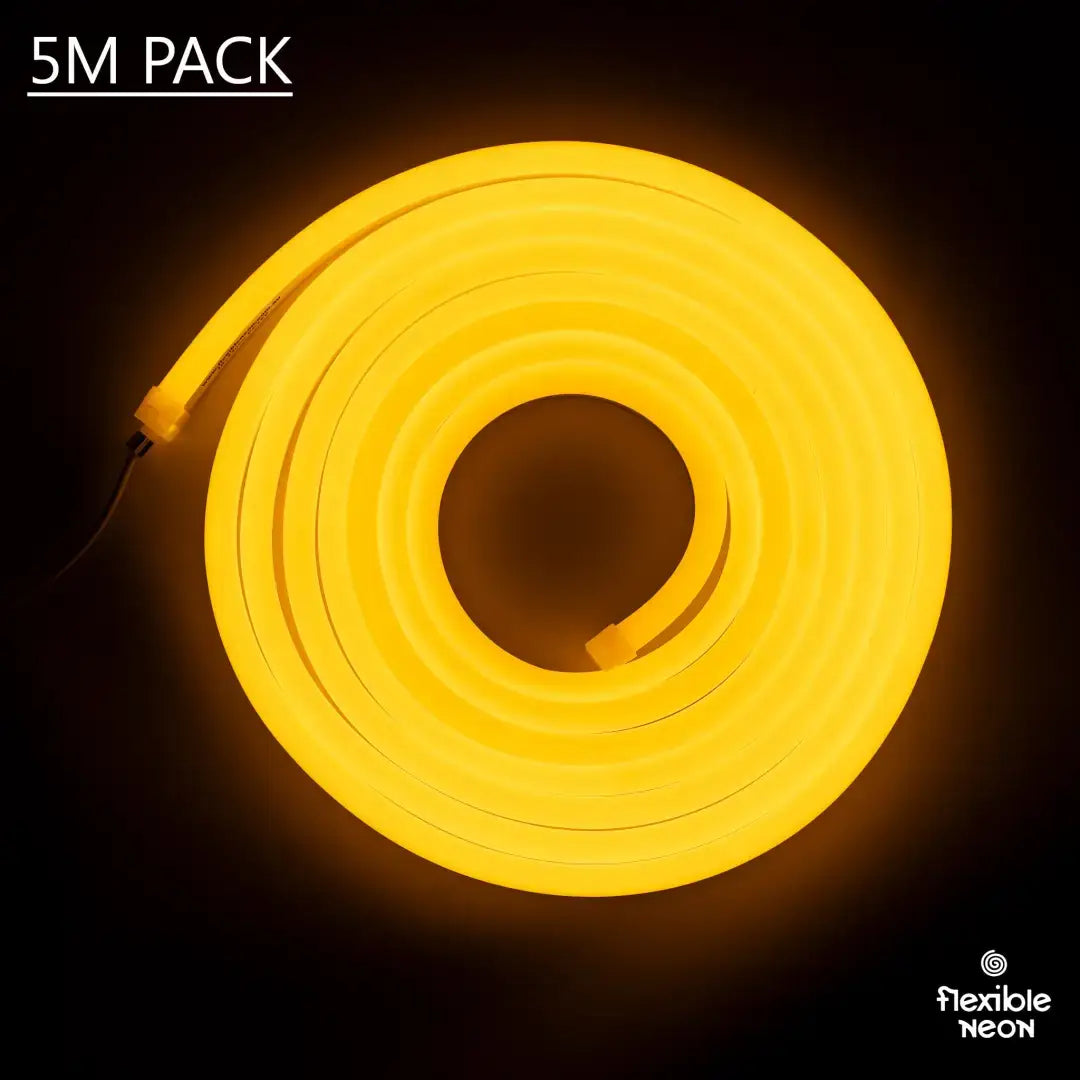 Coiled yellow neon LED strip with horizontal bending in circular shape for architectural strips