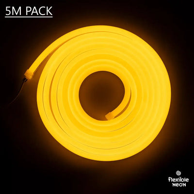 Coiled yellow neon LED strip with horizontal bending in circular shape for architectural strips