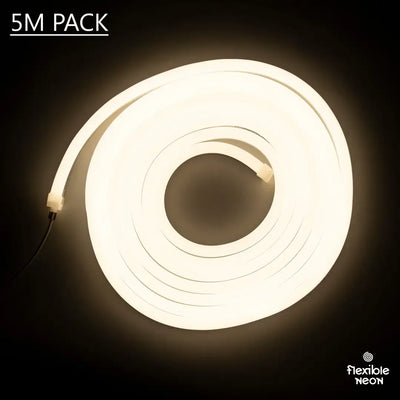 Glowing white flexible neon rope coiled in a spiral shape for 10x13x22 Flex Neon 5M Neutral White 4000K